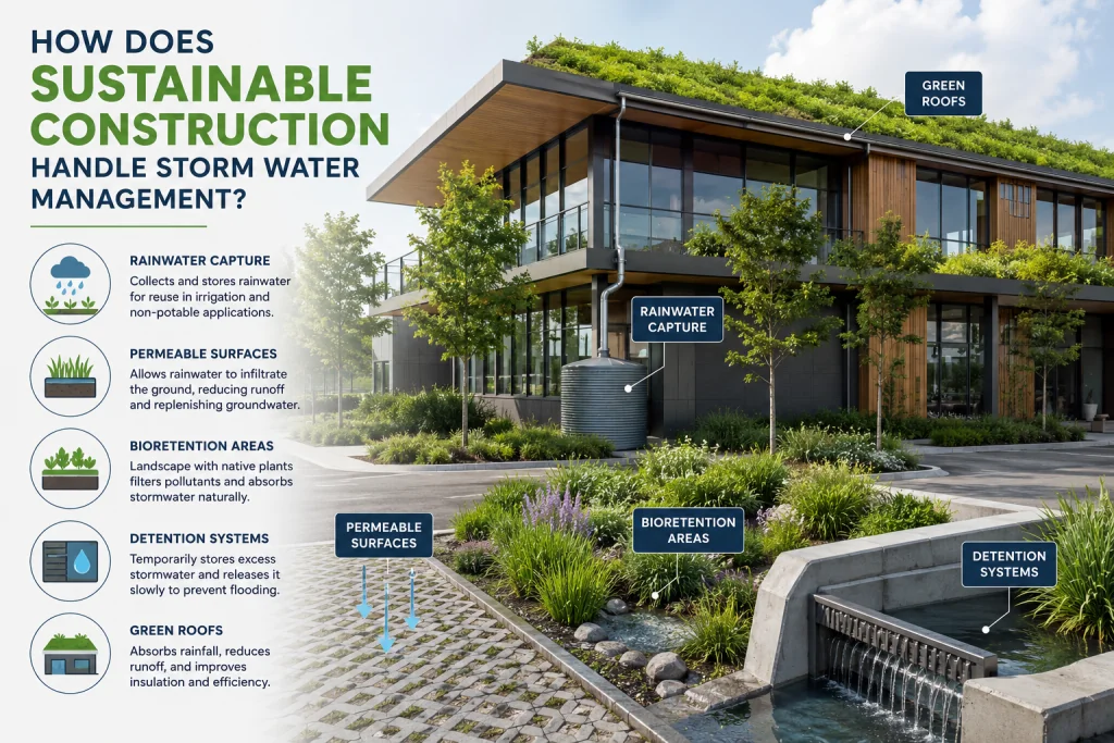 How Does Sustainable Construction Handle Storm Water Management?